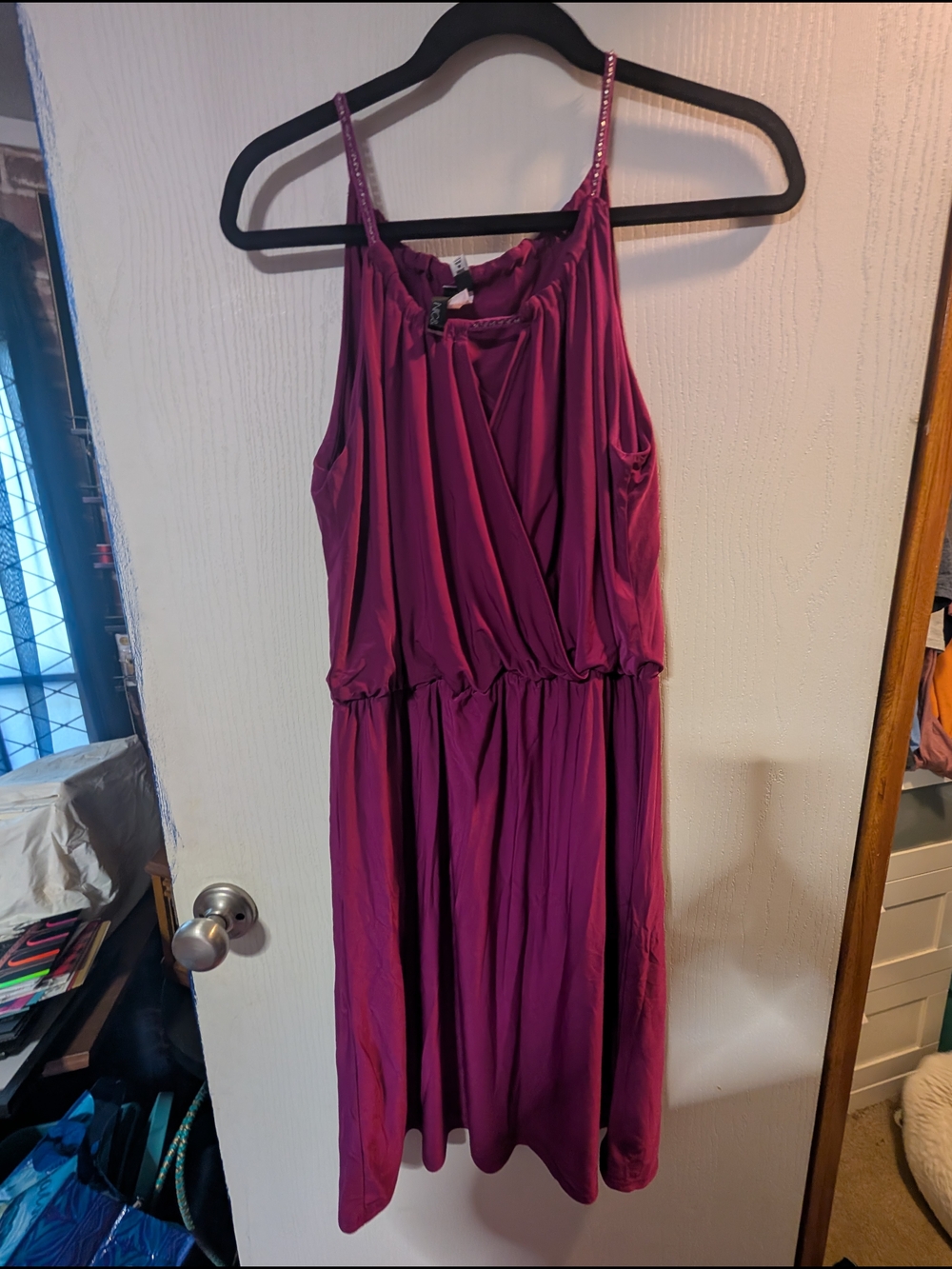 Sleeveless Spaghetti Strap Magenta Dress